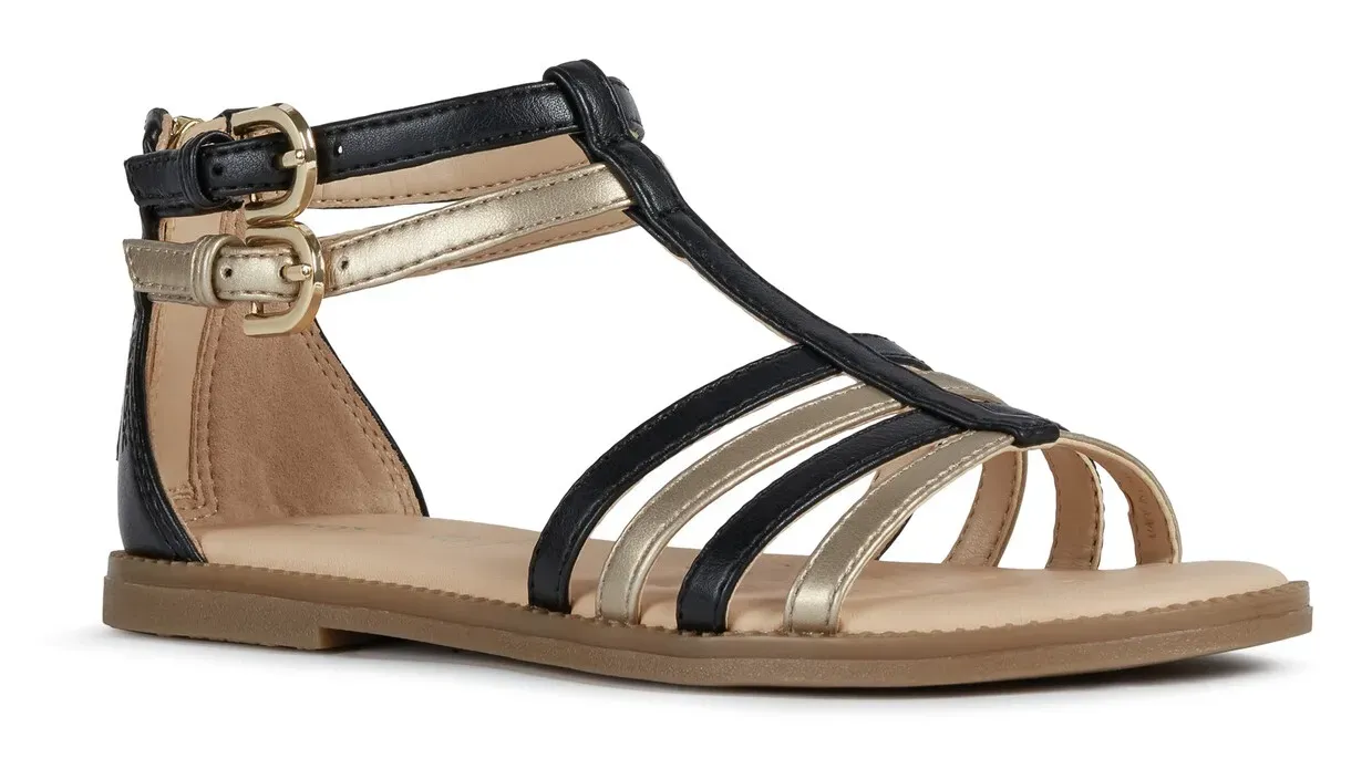 

Сандалии Geox с ремешками "J SANDAL KARLY GIRL", летняя обувь, сандалии, молния на пятке, с ремешком, цвет Schwarz-Goldfarben