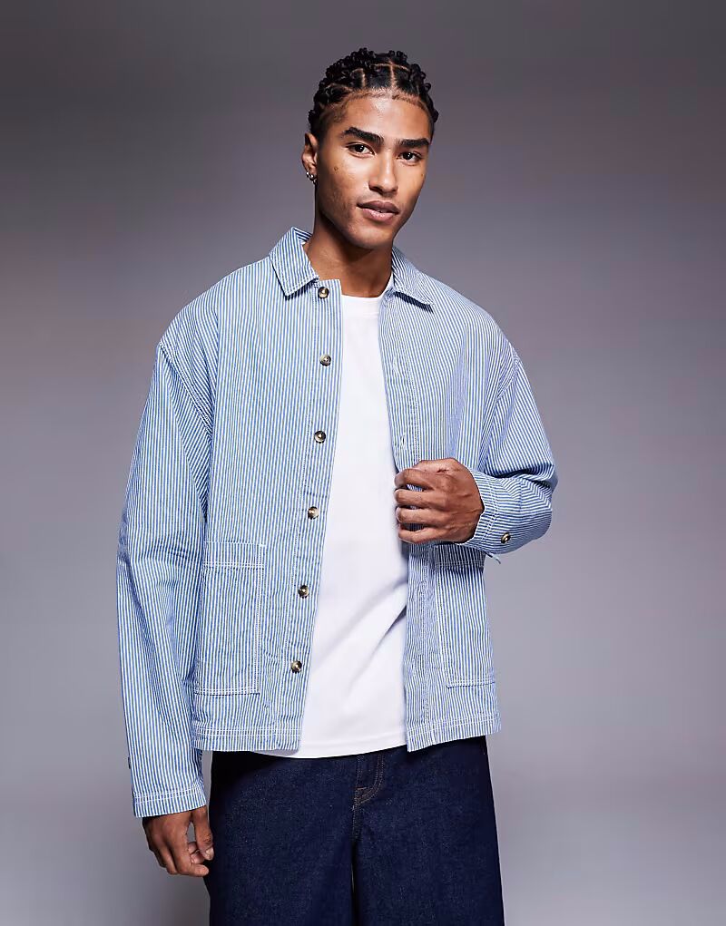 

Рубашка свободного кроя из стираного денима в полоску синего цвета Asos Design