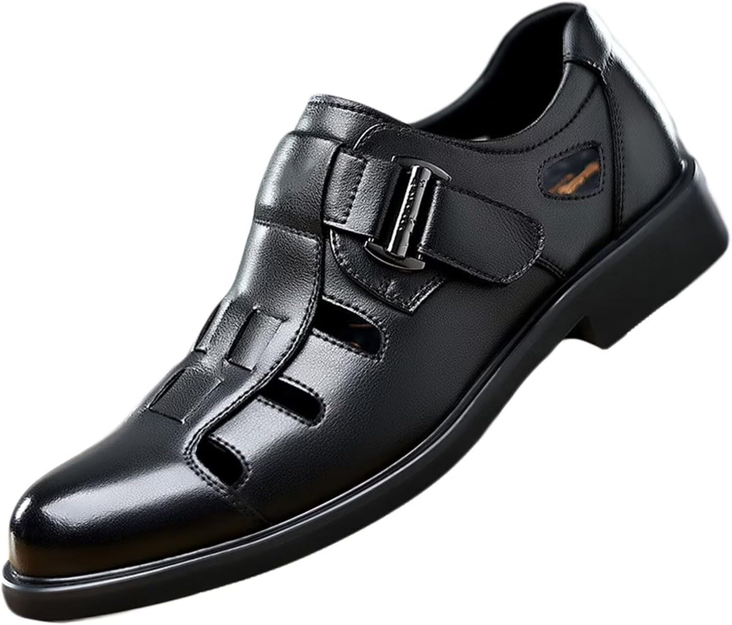 

Мужские повседневные сандалии для ходьбы с закрытым носком, спортивные сандалии для походов, летние кожаные дышащие деловые сандалии Hnvavq, черный