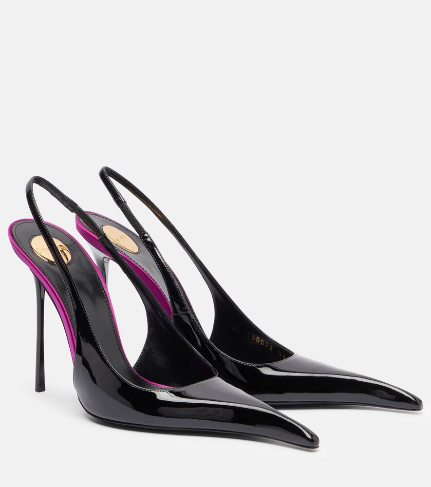 Туфли-лодочки Amalia 110 из лаковой кожи на ремешке Saint Laurent, Noir/Fuxia