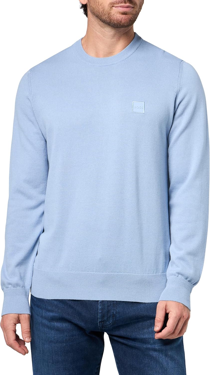 

BOSS Мужской свитер из хлопковой смеси с квадратным логотипом, Forever Blue