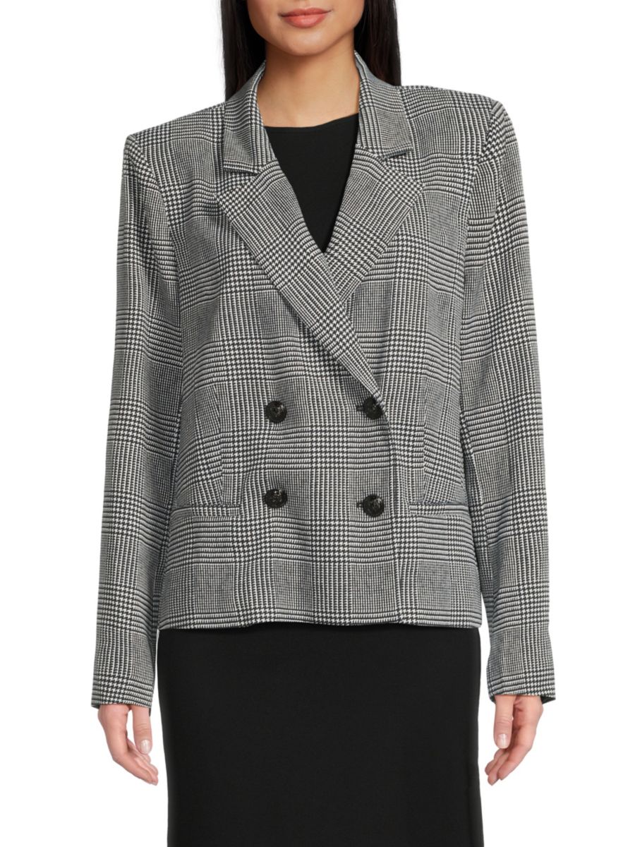 

Двубортный блейзер Atmore Glen Plaid L'AGENCE, белый/черный