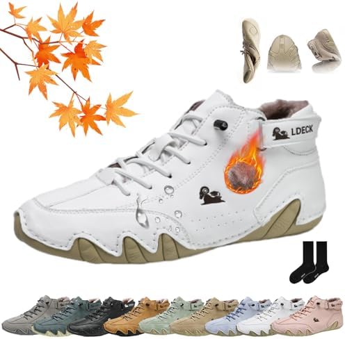 

Удобные кожаные ортопедические туфли ручной работы для мужчин и женщин, комфортные для активного отдыха, с поддержкой свода стопы, водонепроницаемые и дышащие, на флисовой подкладке, для ходьбы и вождения. Плоские кроссовки Wxdstw, белый