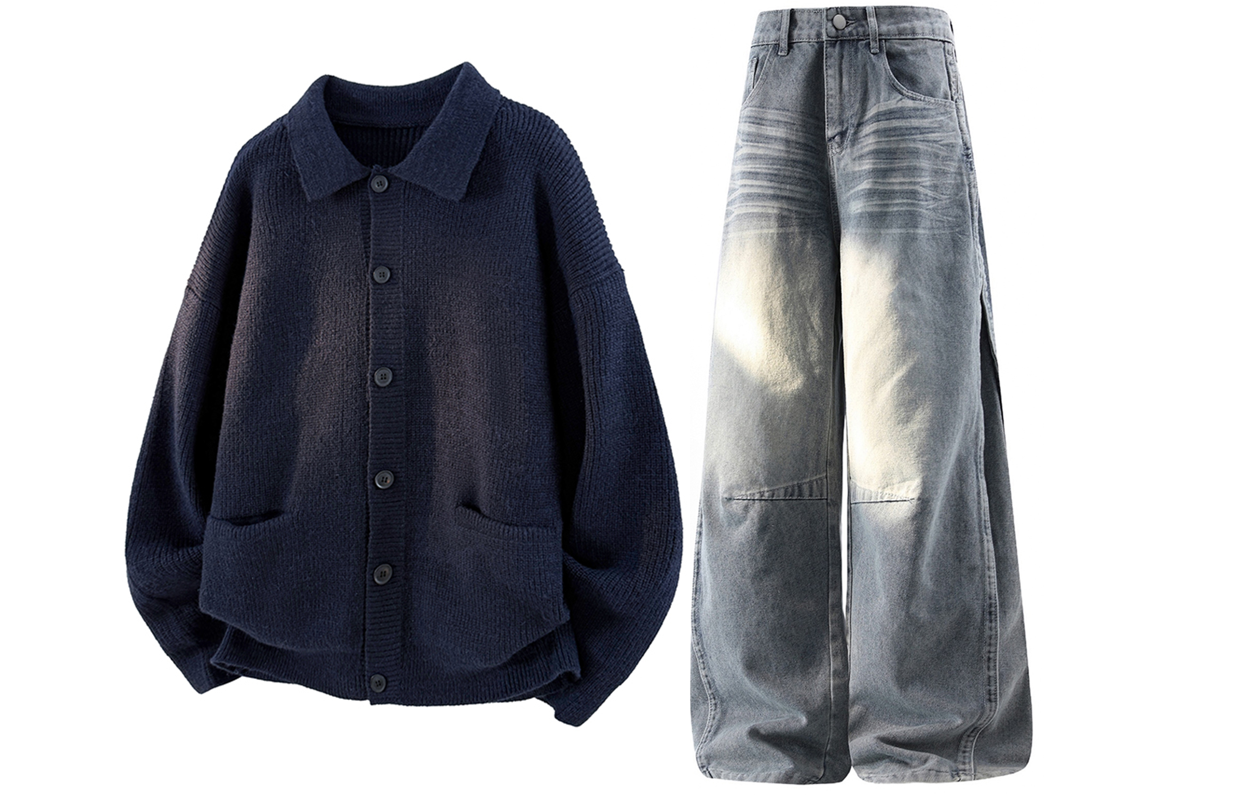 

Повседневная спортивная одежда Unisex с лацканом Moderate X1617, темно-синий top+синий pants