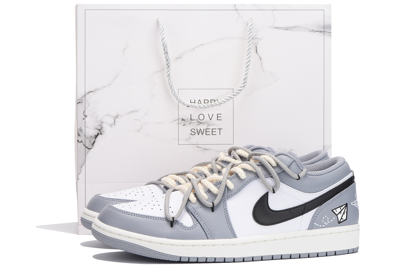 

Кроссовки Air Jordan 1 Vintage Basketball Shoes Men Low-top White, серый
