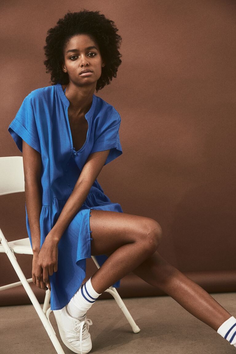 

Платье на пуговицах из жатой ткани H&M, синий
