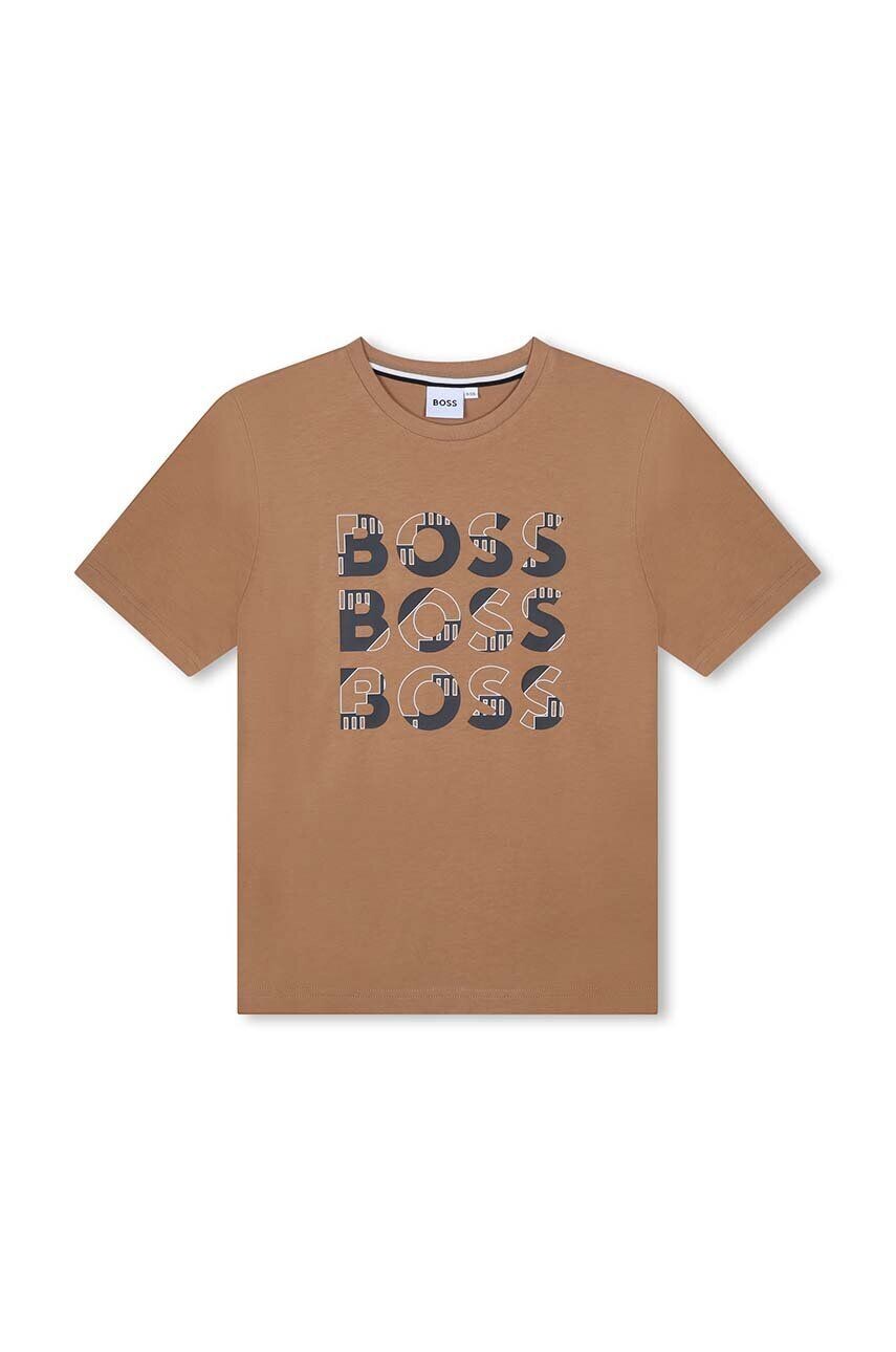 

Детская хлопковая футболка BOSS, бежевый