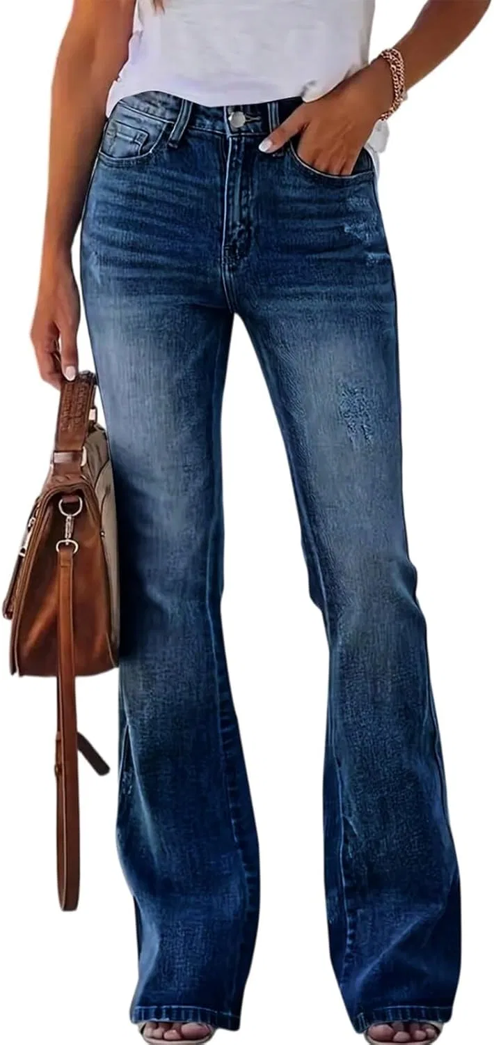 Джинсы клеш High Waisted, темно-синие