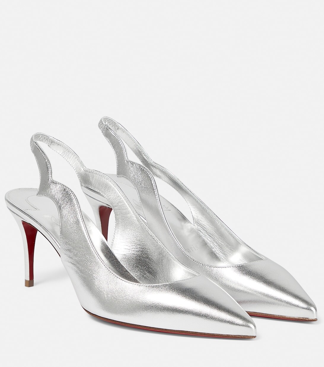 Кожаные туфли-лодочки с ремешком на пятке Christian Louboutin, серебряный