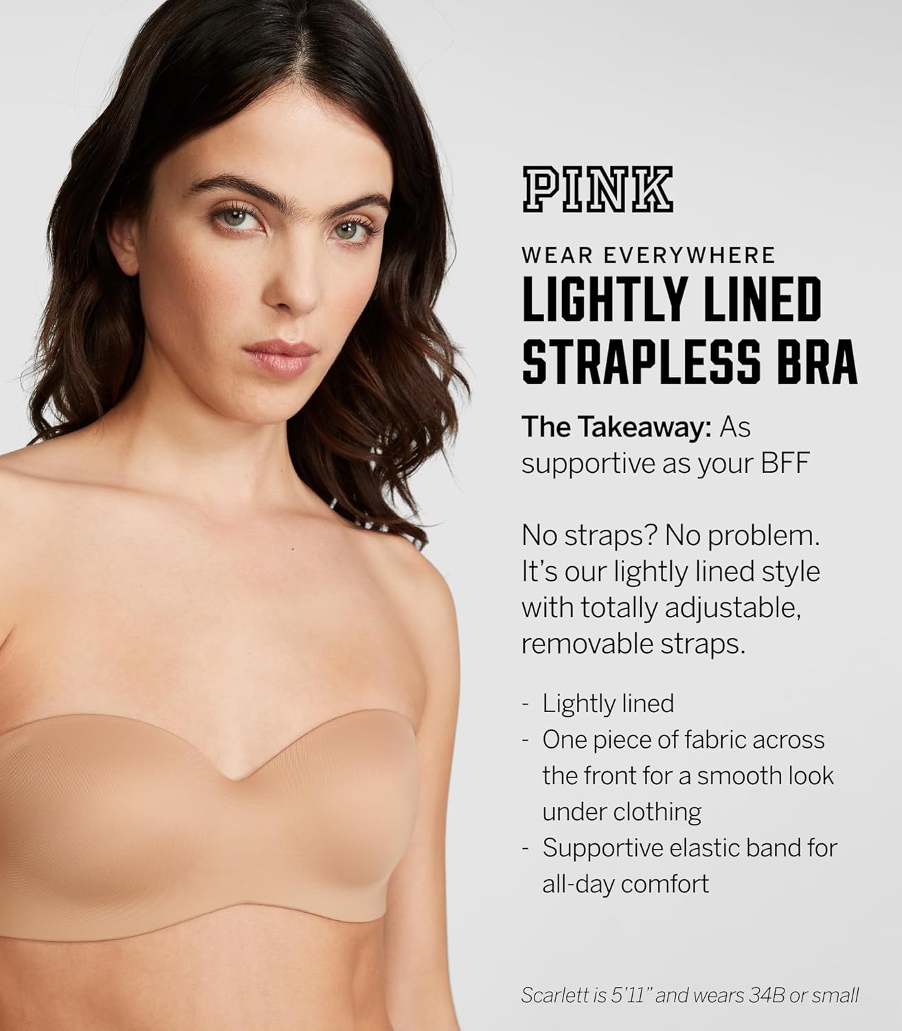 Бюстгальтер Victoria's Secret Wear Everywhere Lightly Lined Strapless, 32A-38DDD, розовый, Optic White — фото 4