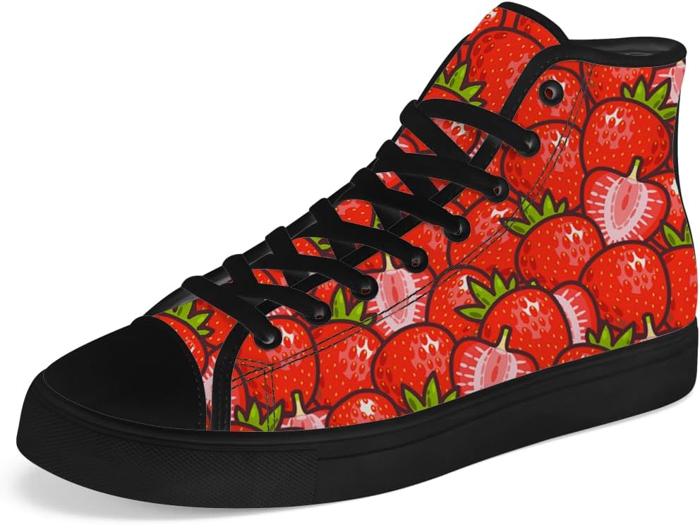 

Мужские и женские высокие кеды chebing с клубникой, на шнуровке, повседневные, красный/зеленый