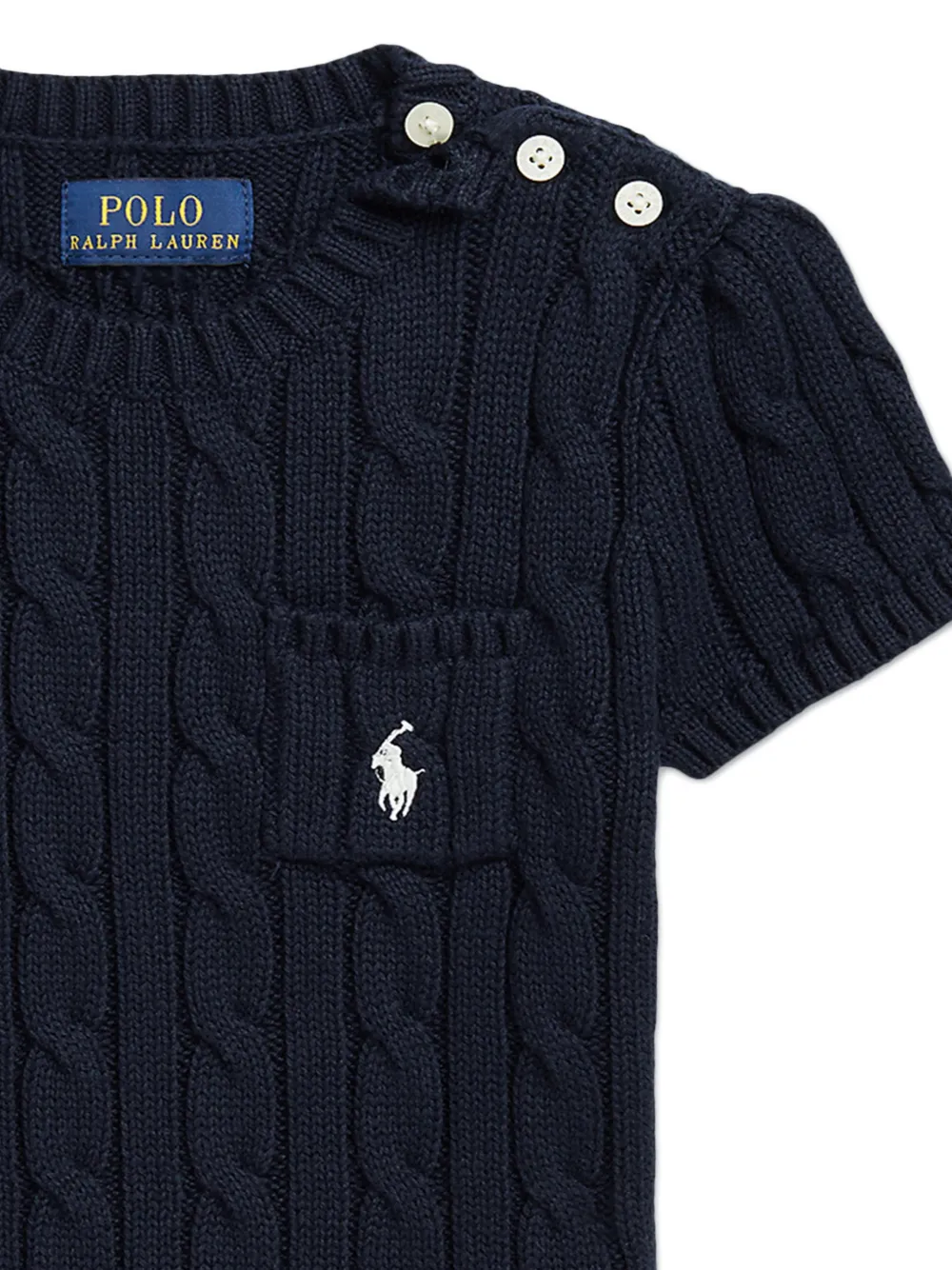 Футболка с короткими рукавами и фактурной вязкой косами Polo Ralph Lauren Kids, синий — фото 4