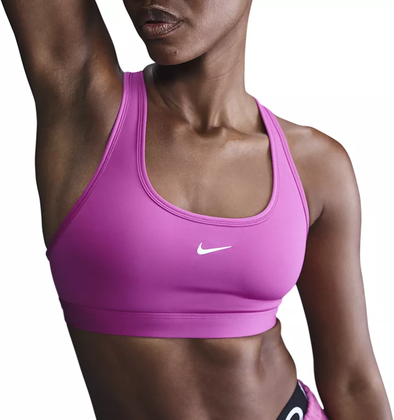 

Женский спортивный бюстгальтер без подкладок с легкой поддержкой Nike Swoosh Light, цвет Hot Fuchsia
