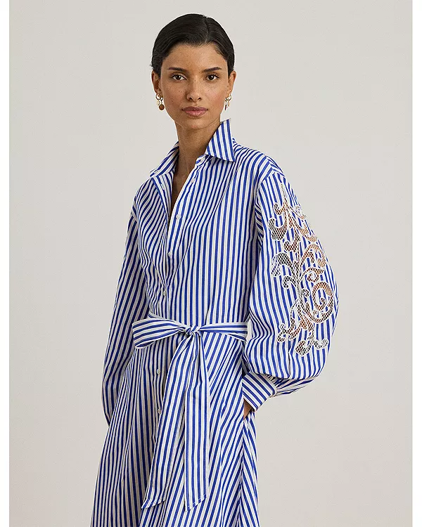 Платье-Рубашка из полосатой ткани с перфорацией Ralph Lauren, синий — фото 2