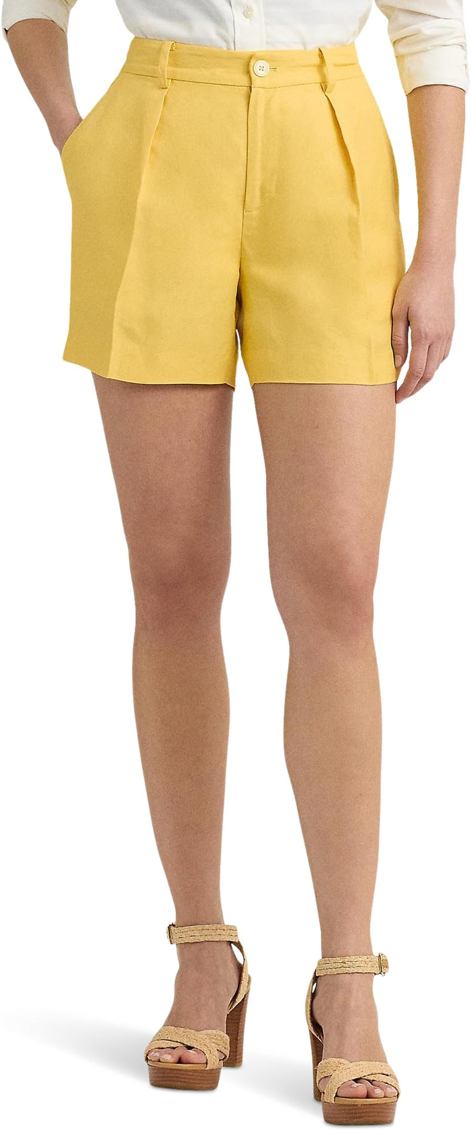 

Шорты Lauren Ralph Lauren Pleated Linen-Blend Twill Shorts, цвет Primrose Yellow