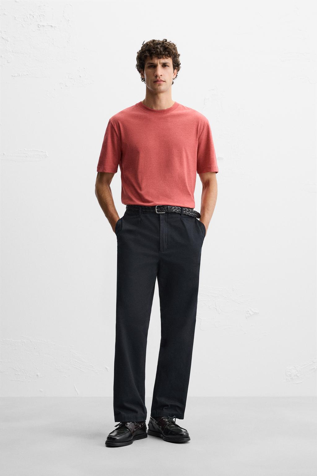 

Застиранная футболка с разрезами ZARA, цвет BURGANDY MARS