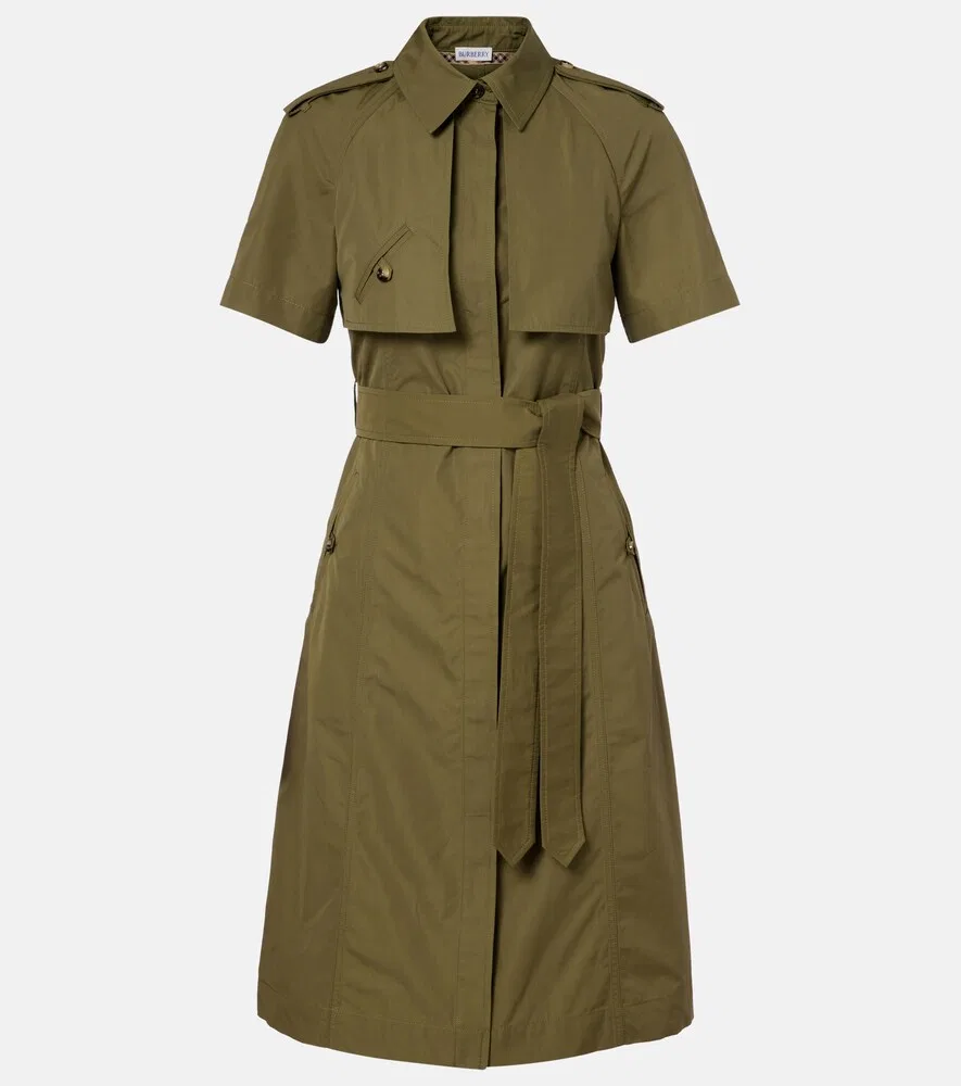 Платье-рубашка Burberry Хлопковое, классический воротник, зеленый