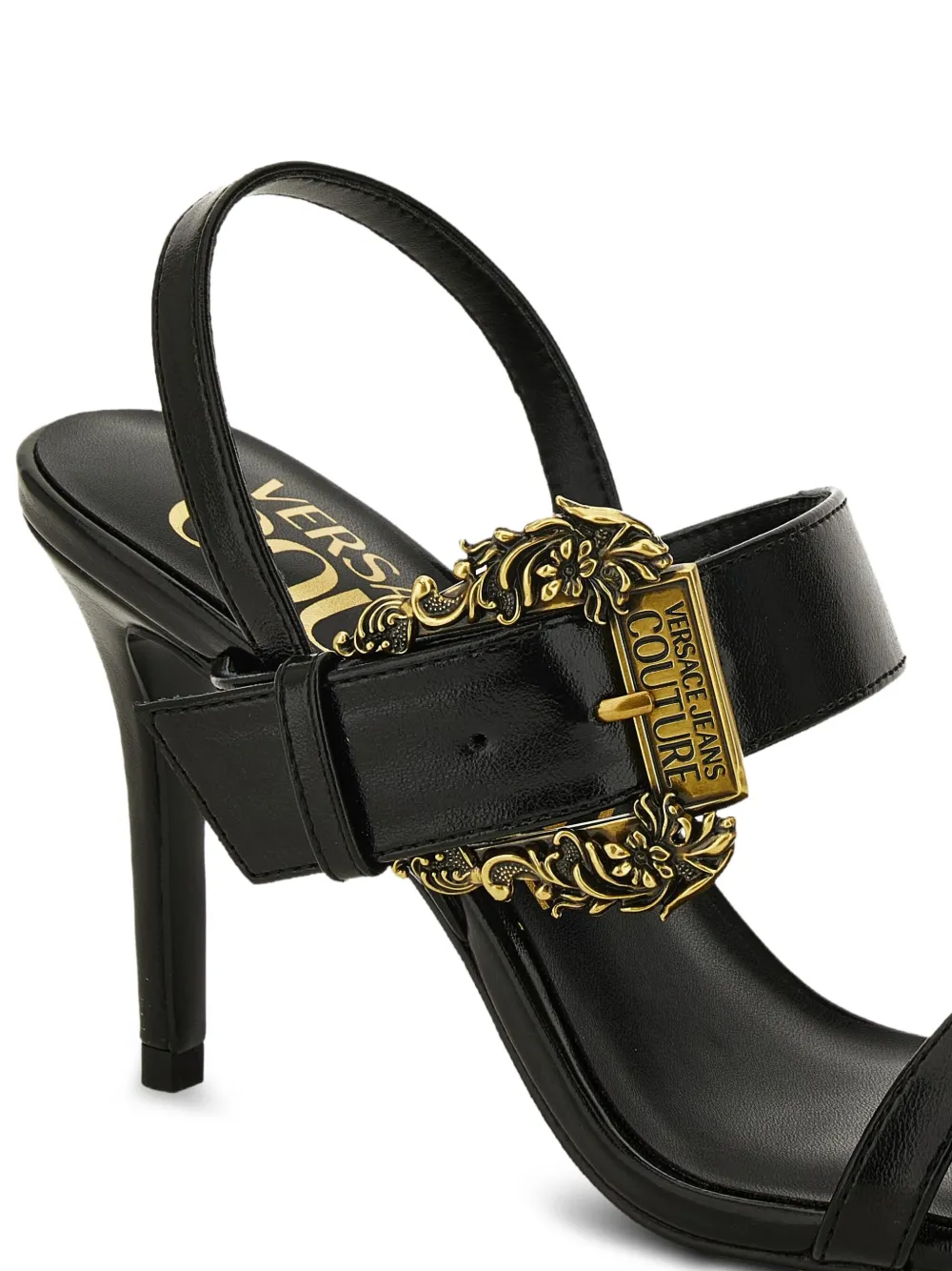 Босоножки на каблуке с пряжками Versace Jeans Couture, черный — фото 4
