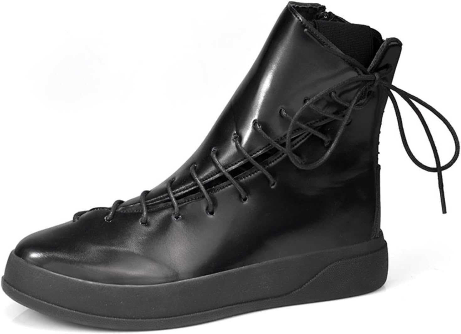 

Мужские модные высокие кожаные ботинки на платформе, шнуровка, боковая молния, округлый носок, противоскользящие, повседневные мотоциклетные ботинки, комфортные и легкие для ходьбы Yrzhgdl, черный