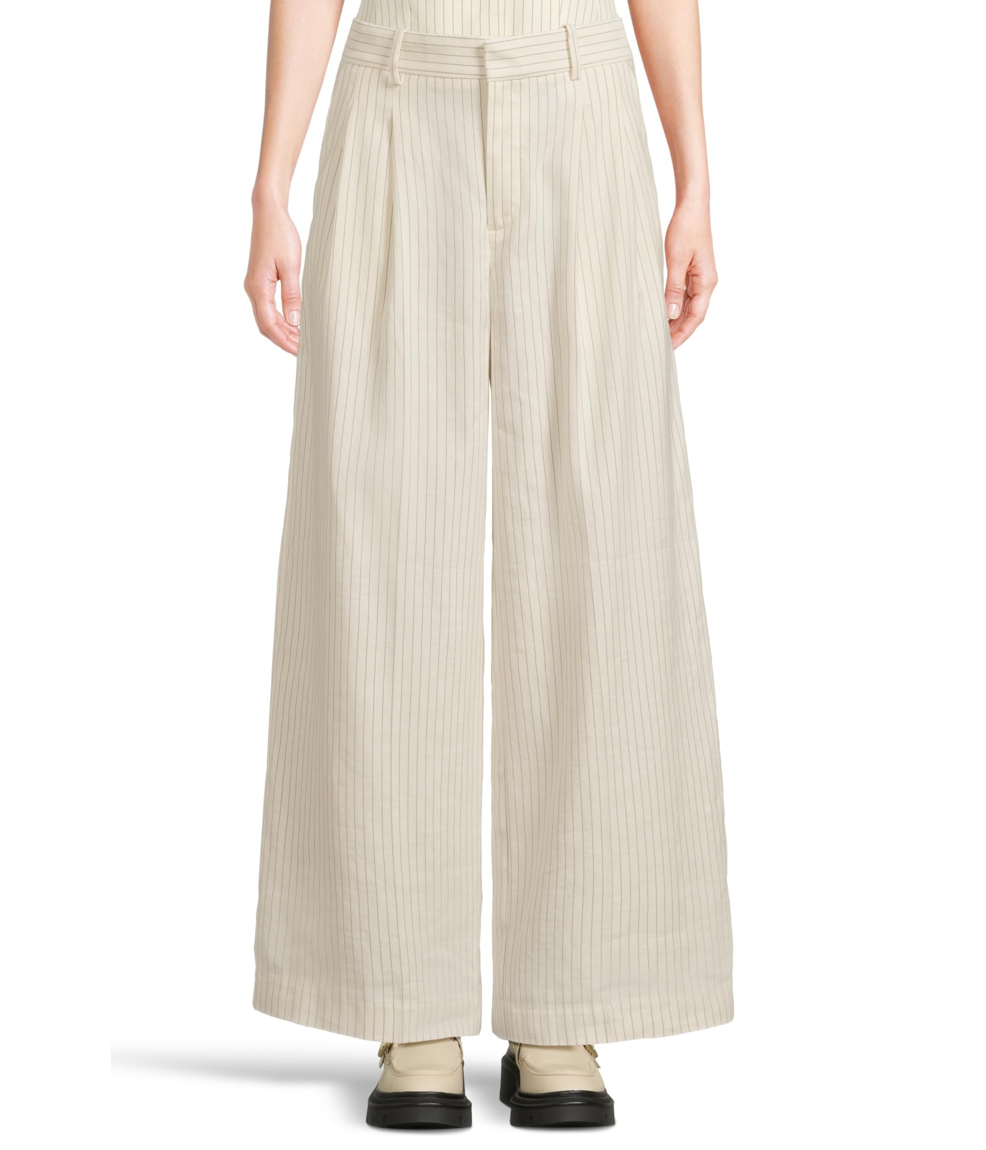 

Брюки Madewell Superwide Harlow Pinstripe - Cotton Polyester, цвет Ivory Black Pinstripe