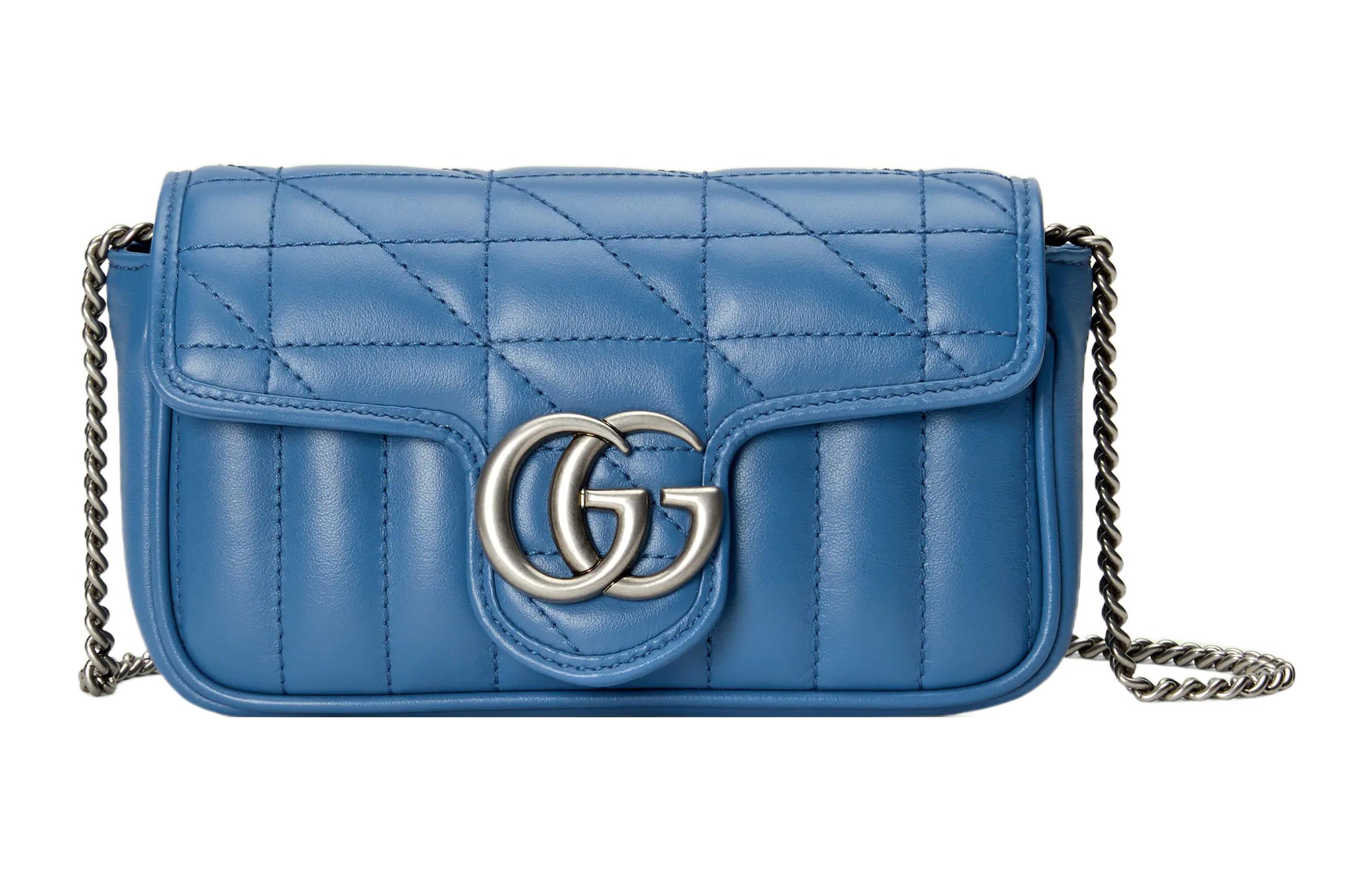 

GUCCI GG Marmont Квилтованная кожаная сумка через плечо, кросс-боди для женщин Blue