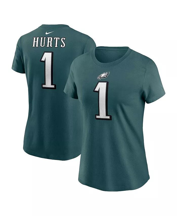 

Женская футболка Jalen Hurts Midnight Green Philadelphia Eagles с именем и номером игрока Nike, зеленый