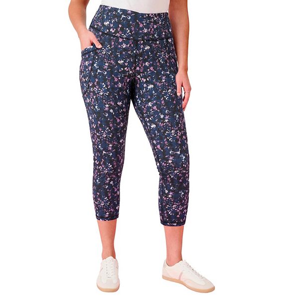 

Женские капри-леггинсы с боковыми карманами, plus size, мягкая посадка Roaman'S, Black Blue Garden