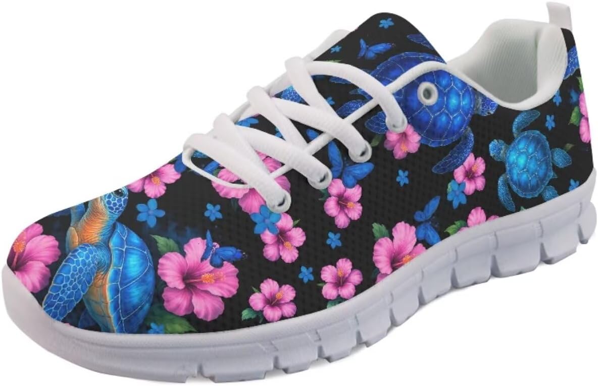 

Кроссовки Forchrinse для женщин и мужчин, дышащие, с сеткой, на шнуровке, для прогулок, бега и тенниса, Sea Turtle Hawaiian Hibiscus