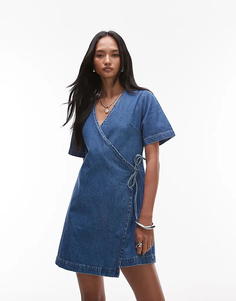 

Джинсовое мини-платье Topshop с запахом, отбеливатель