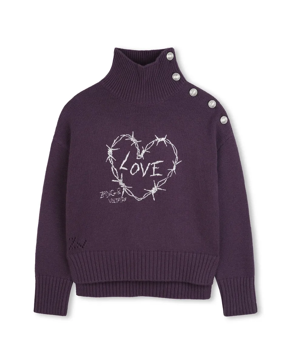 

Детский джемпер фиолетового цвета с длинными рукавами Zadig & Voltaire
