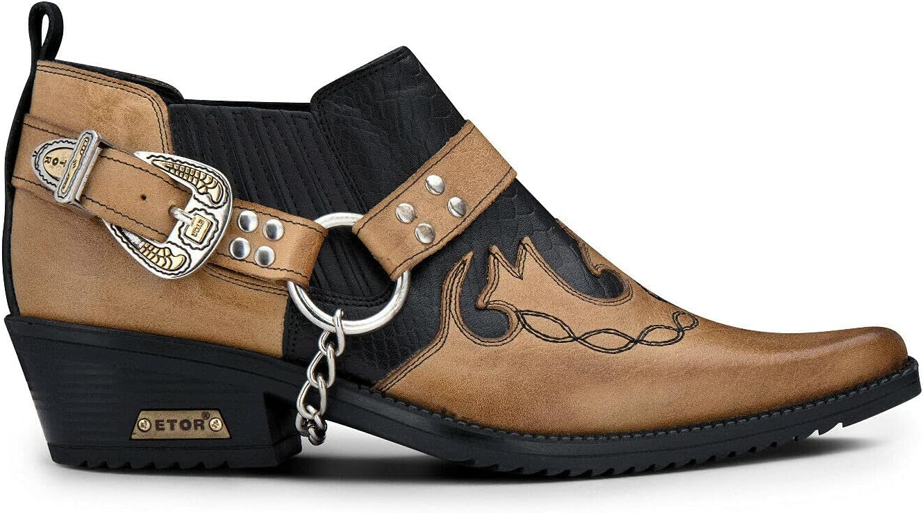 

Мужские кожаные ковбойские танцевальные туфли с металлической пряжкой, крокодиловый узор, кубинский каблук, байкерские шипы, панк, винглпикеры, стиль вестерн Infinity Leather, черный