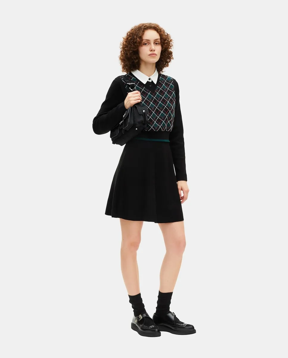 

Короткое трикотажное платье в клетку The Kooples, черный