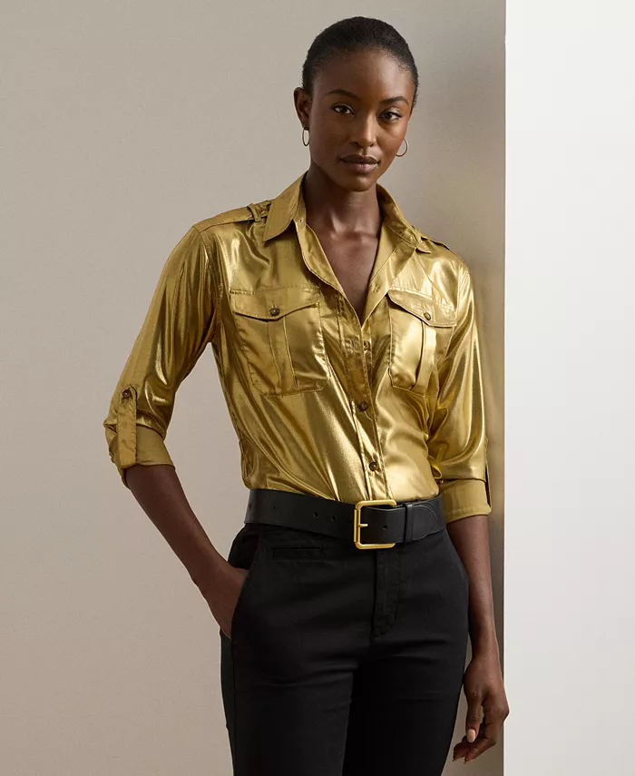 

Женская металлизированная шифоновая рубашка Lauren Ralph Lauren, коричневый