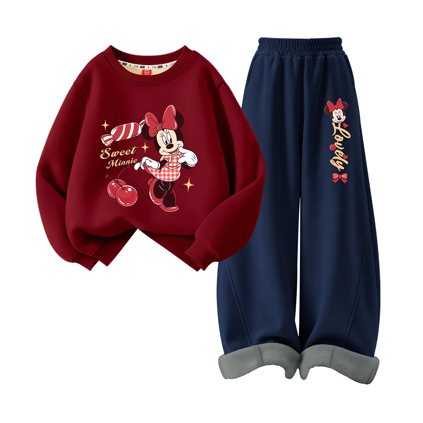Детская повседневная спортивная футболка с круглым вырезом Disney, [Thickened and Fleece-Lined]Di Cherry Liqueur Red+Di Cherry Sweet K Navy Blue