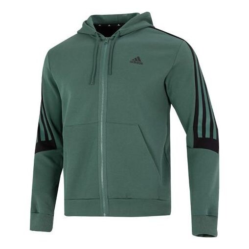 

Куртка Men's adidas Stripe Logo Athleisure Casual Sports Knit Hooded Jacket Autumn Green, зеленый