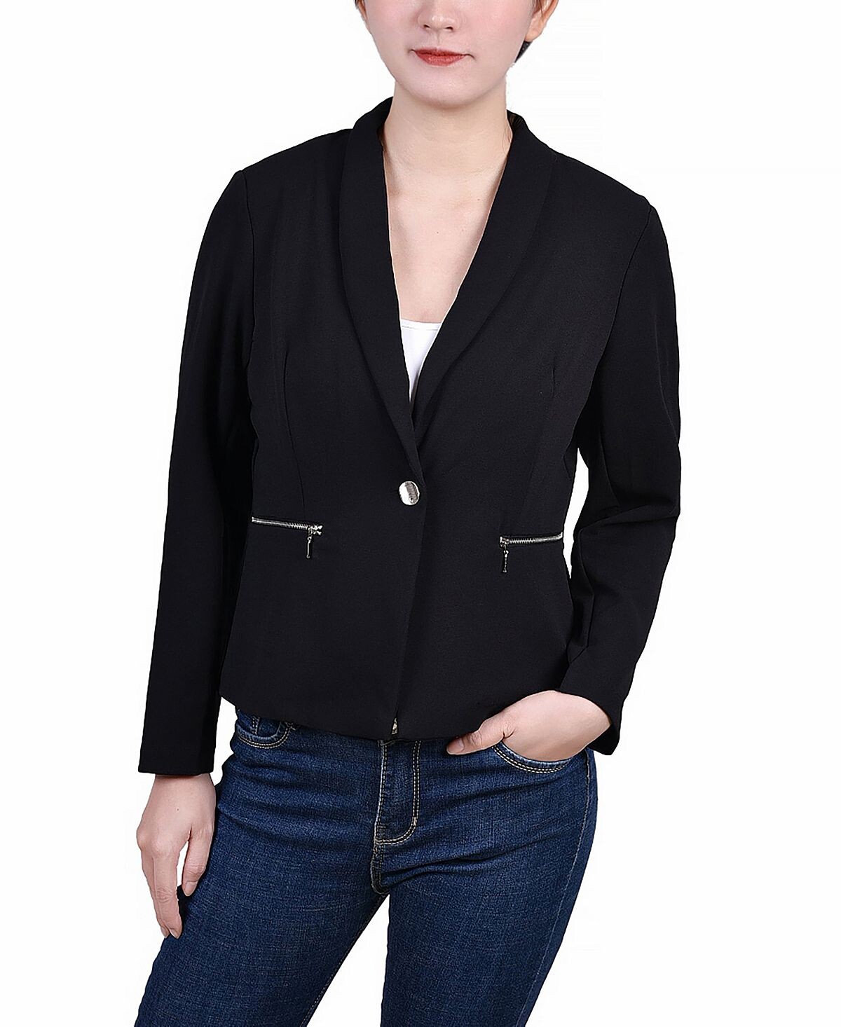 

Укороченная креповая куртка Petite с длинными рукавами NY Collection, черный