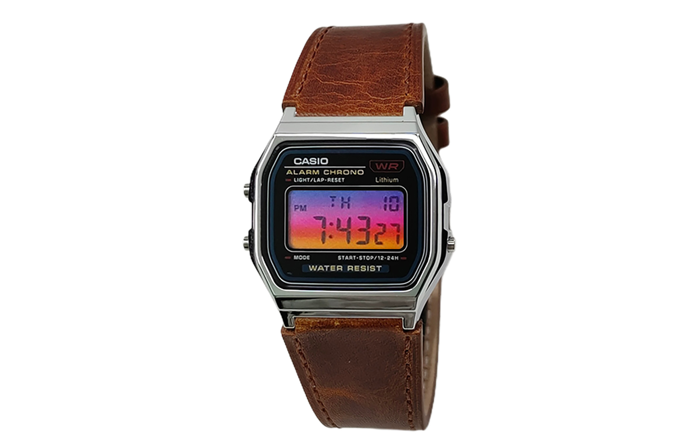 

CASIO Мужские часы Retrofit Series с кварцевым механизмом и ремешком из натуральной кожи, черный циферблат