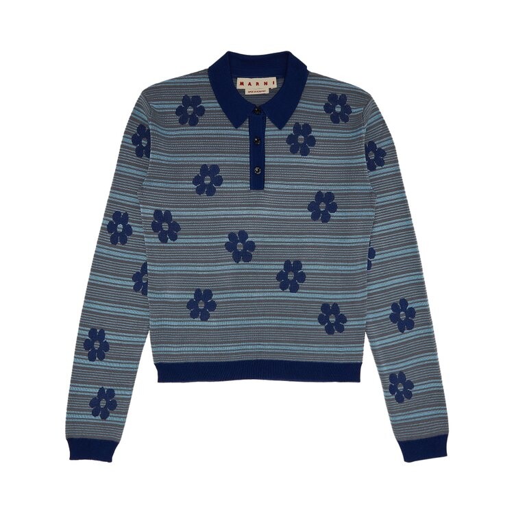 

Поло Marni Striped Flowers Long-Sleeve Polo Neck, цвет Mazarine Blue