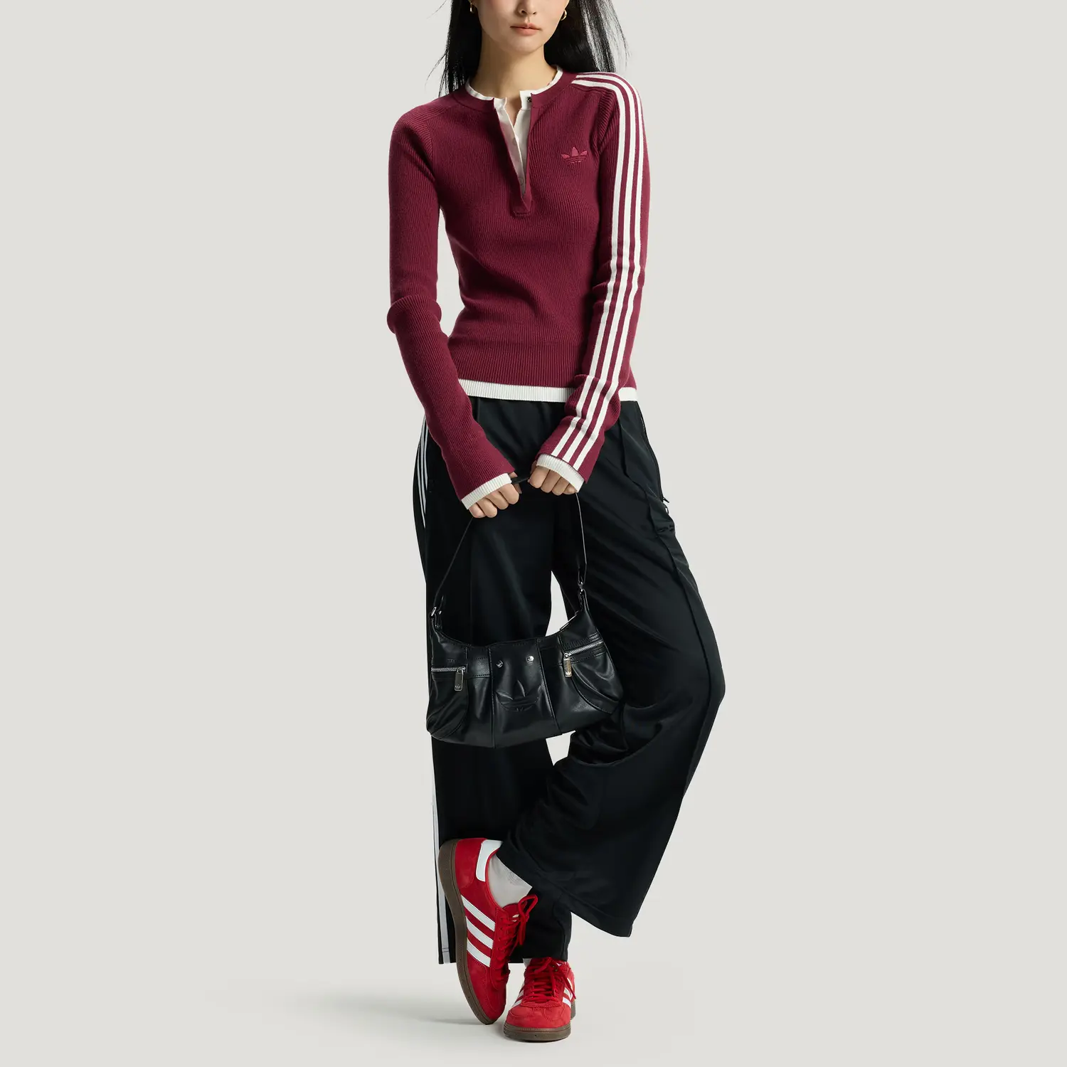 FW25 Premium 3S BUTTON Кашемировый свитер женский Adidas Originals, красный — фото 4