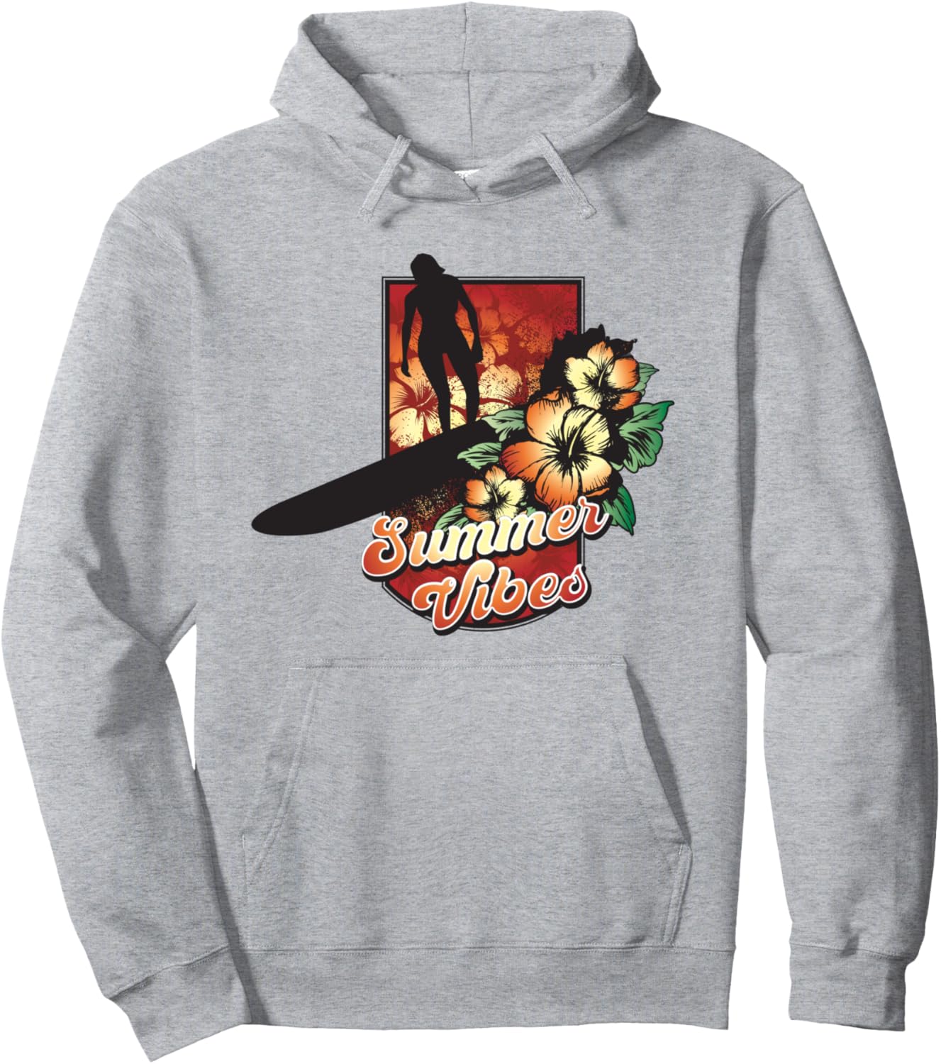 

Летняя толстовка с принтом «Серфинг и цветок гибискуса» Summer Vibes All Year Round, серый