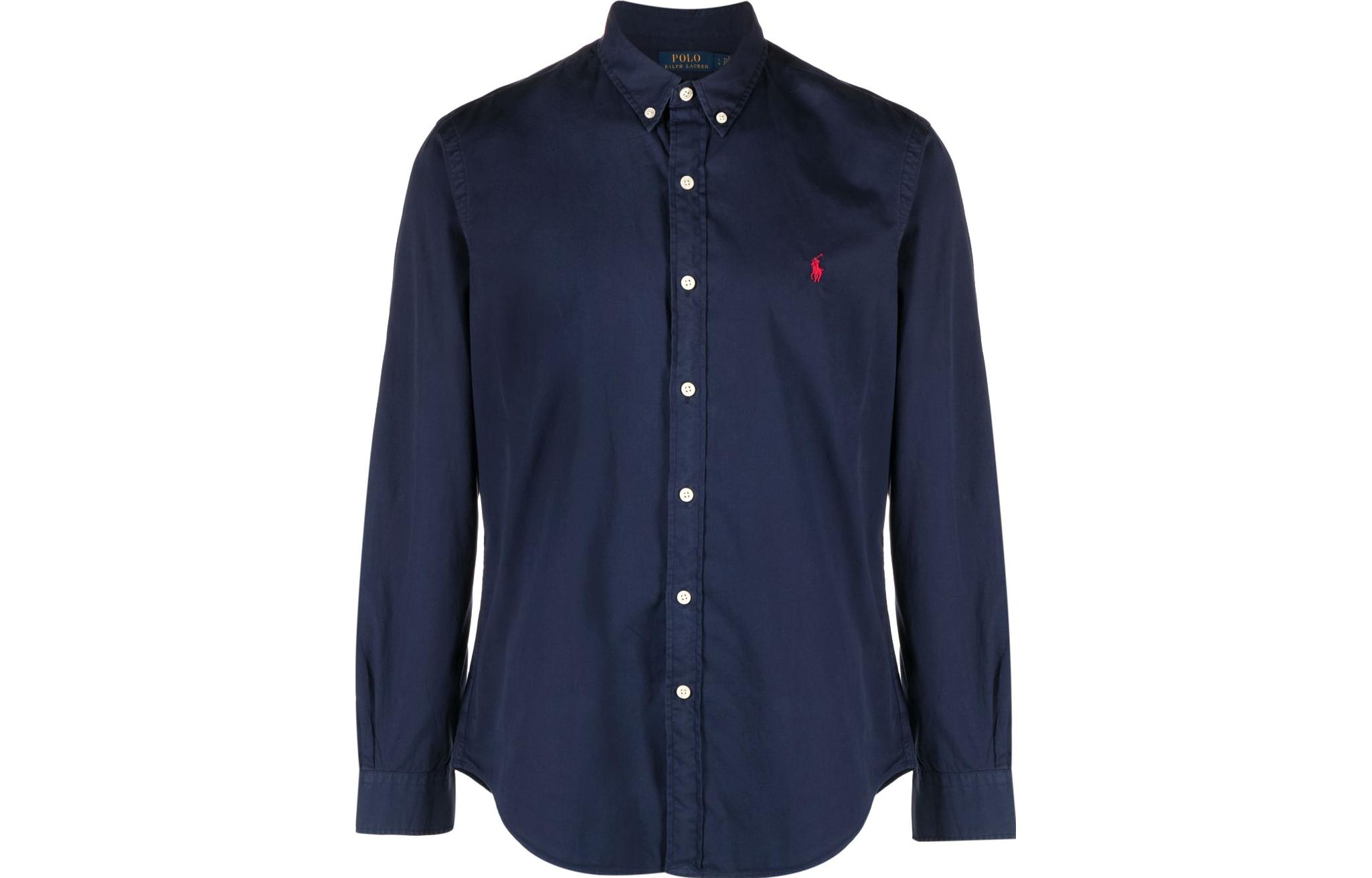 Вышитая поло с пони Polo Ralph Lauren с длинным рукавом, морской синий