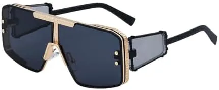 

Солнцезащитные очки большого размера 2026 года для женщин и мужчин, винтажные, популярные, в стиле метал-панк, с плоской верхней частью MTZJH, Gold Black