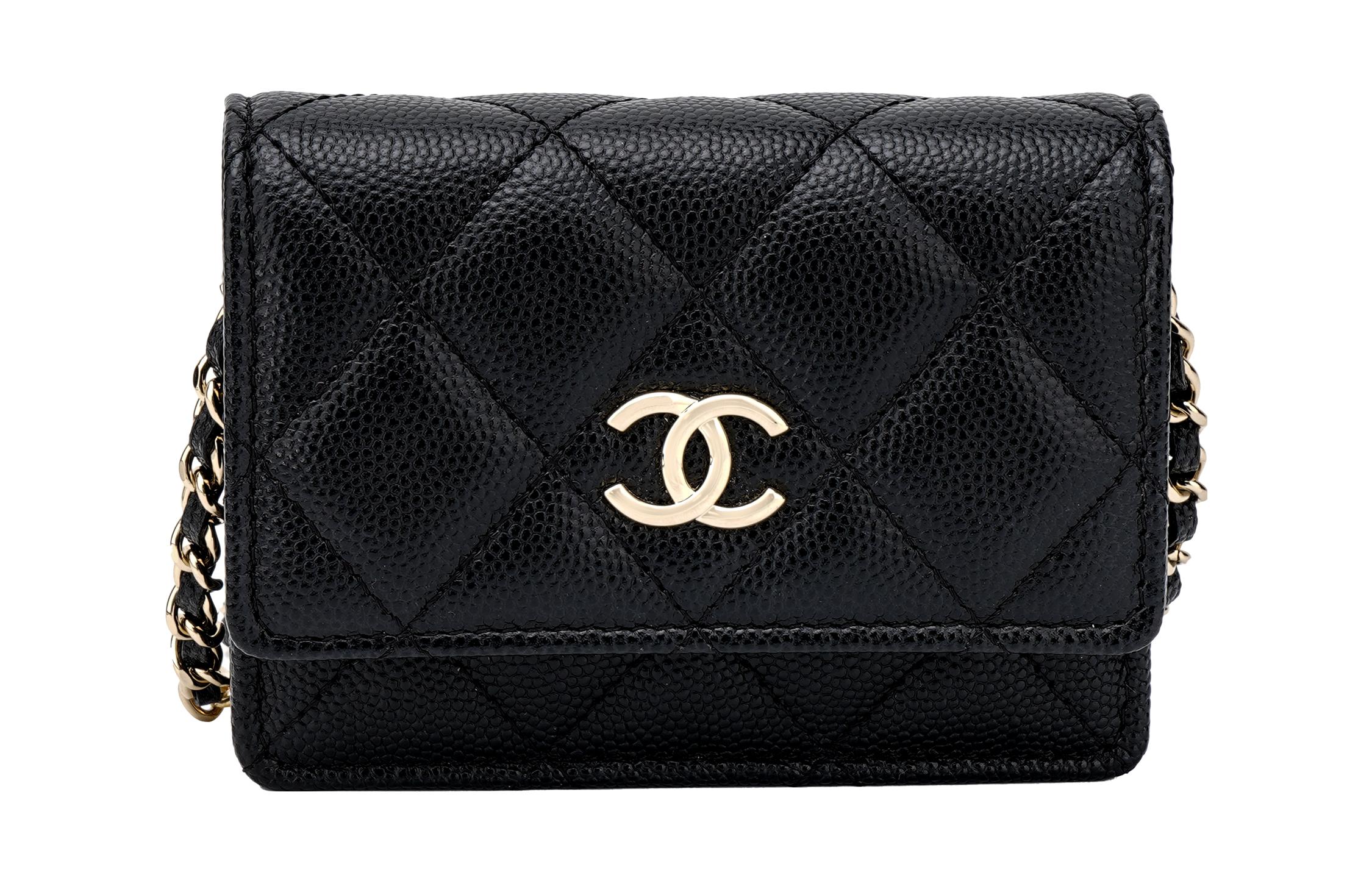 CHANEL Сумка через плечо из зернёной телячьей кожи Кроссбоди Монетница Женский кардхолдер чёрный — фото 2