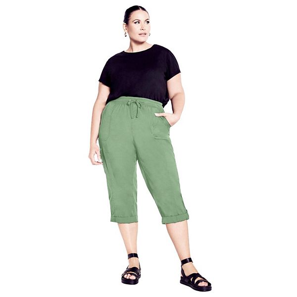 

Женские капри plus size из хлопка с подвернутым краем Avenue, Sage