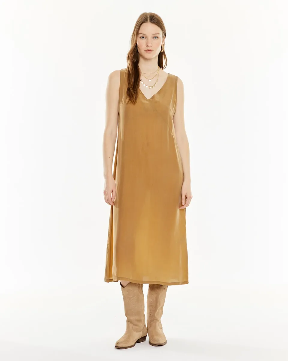 

Платье из купро с V-образным вырезом System Action, песочный