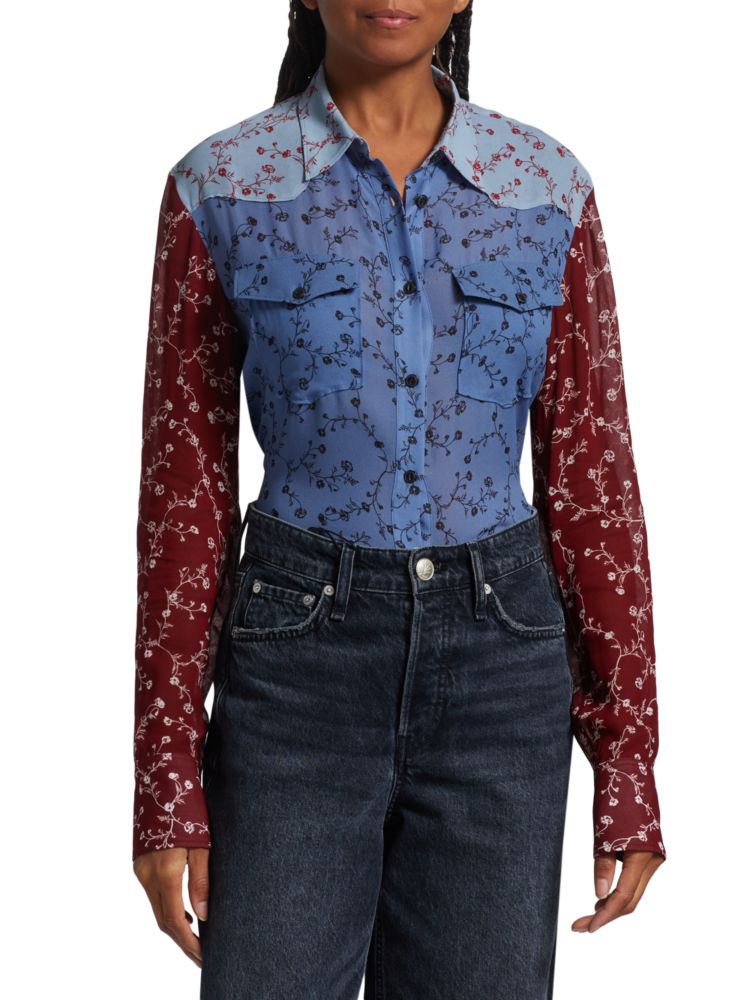 

Рубашка с цветочным принтом Wyatt в стиле пэчворк Rag & Bone, цвет Dark Blue Floral