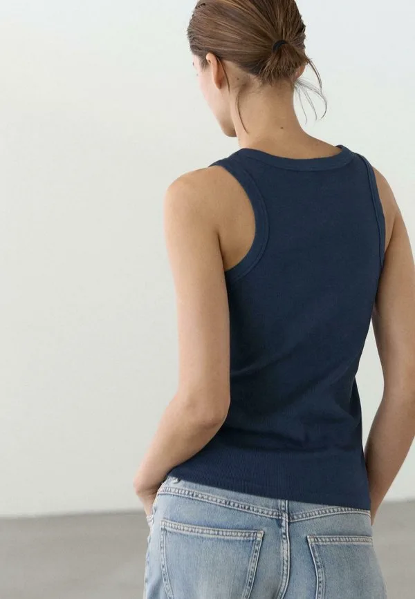 Футболка с коротким рукавом и контрастными деталями Massimo Dutti, Mottled Dark Blue — фото 3