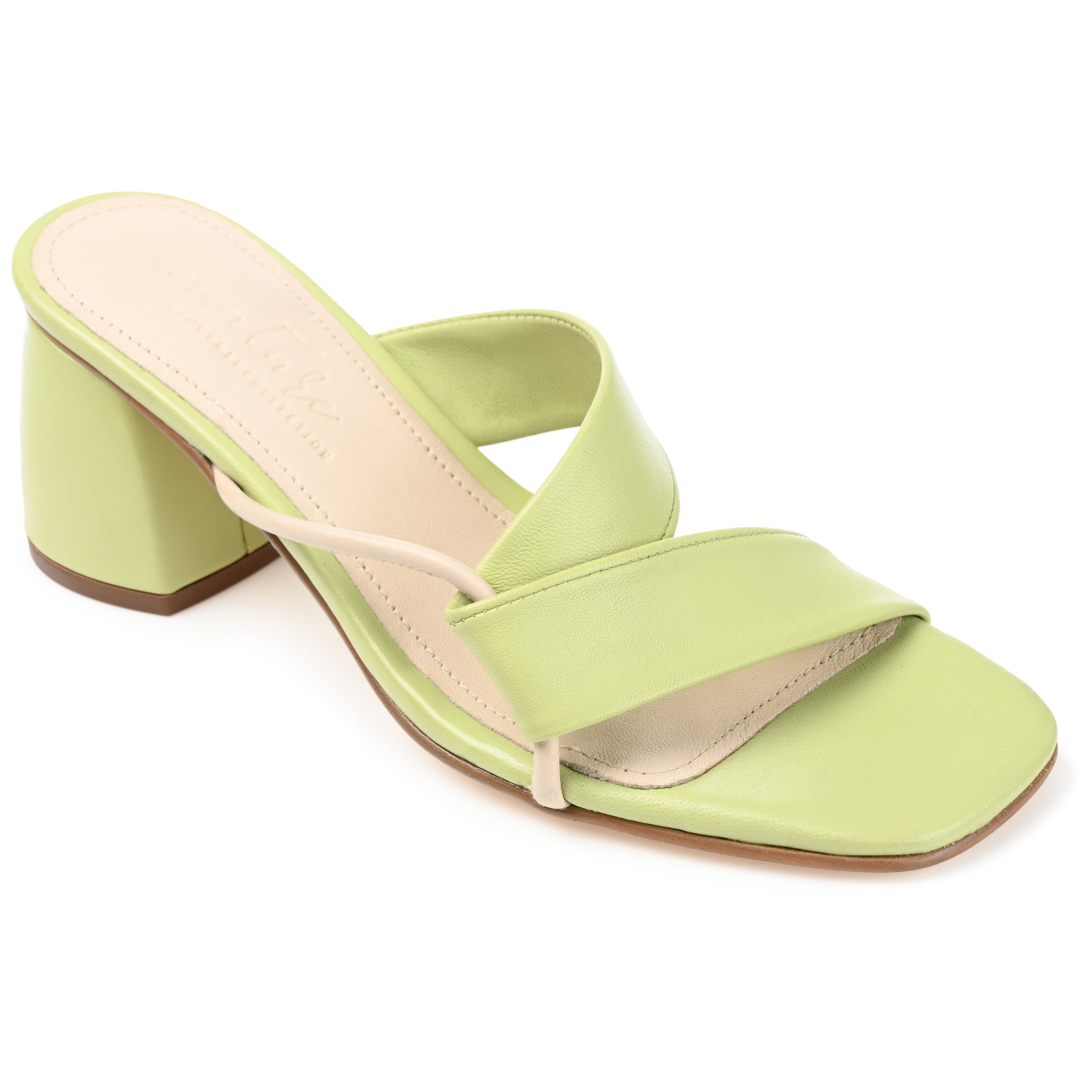 Женские сандалии Journee Signature из натуральной кожи Jossette Slip On с открытым квадратным носком и блочным каблуком, цвет sage