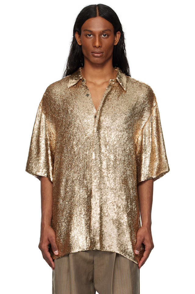 

Блестящая рубашка с пайетками Dries Van Noten, золотой