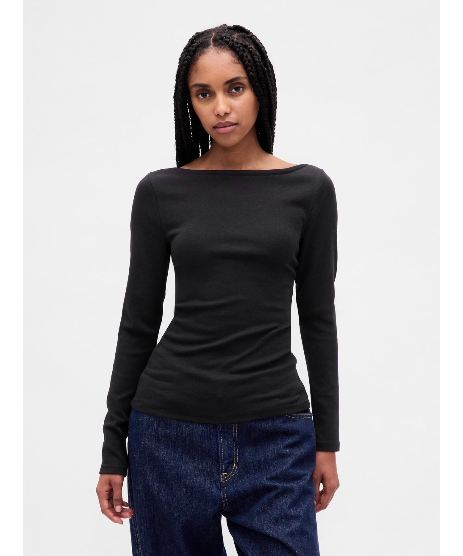 (W) Современная футболка с вырезом-лодочкой GAP, BLACK
